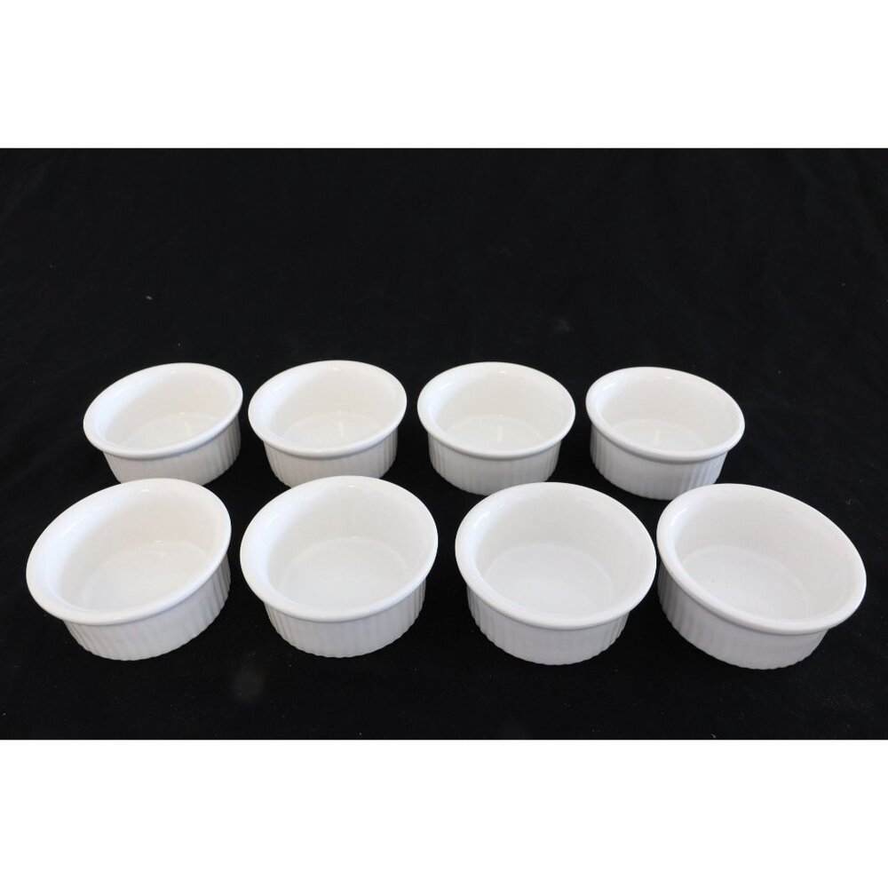 Vintage 1980's ESS Stoneware Ramekins 3.5" White Server Set Eight New In Box